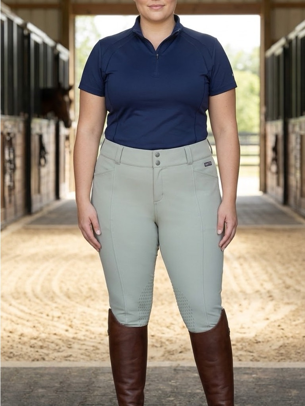 Kerrits Sage Green High-Rise Riding Breeches with Knee Grip